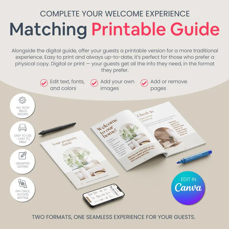 Airbnb Welcome Book Template Canva Host Bundle Kit, Interactive Digital Welcome Book Mobile & Printable Guidebook Host Template Welcome Pack